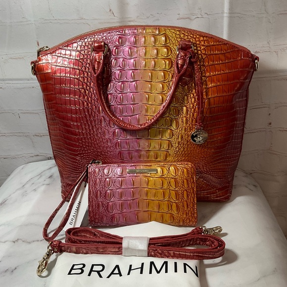 NWT Brahmin Large Duxbury Satchel Glam Ombré and Corie Wallet